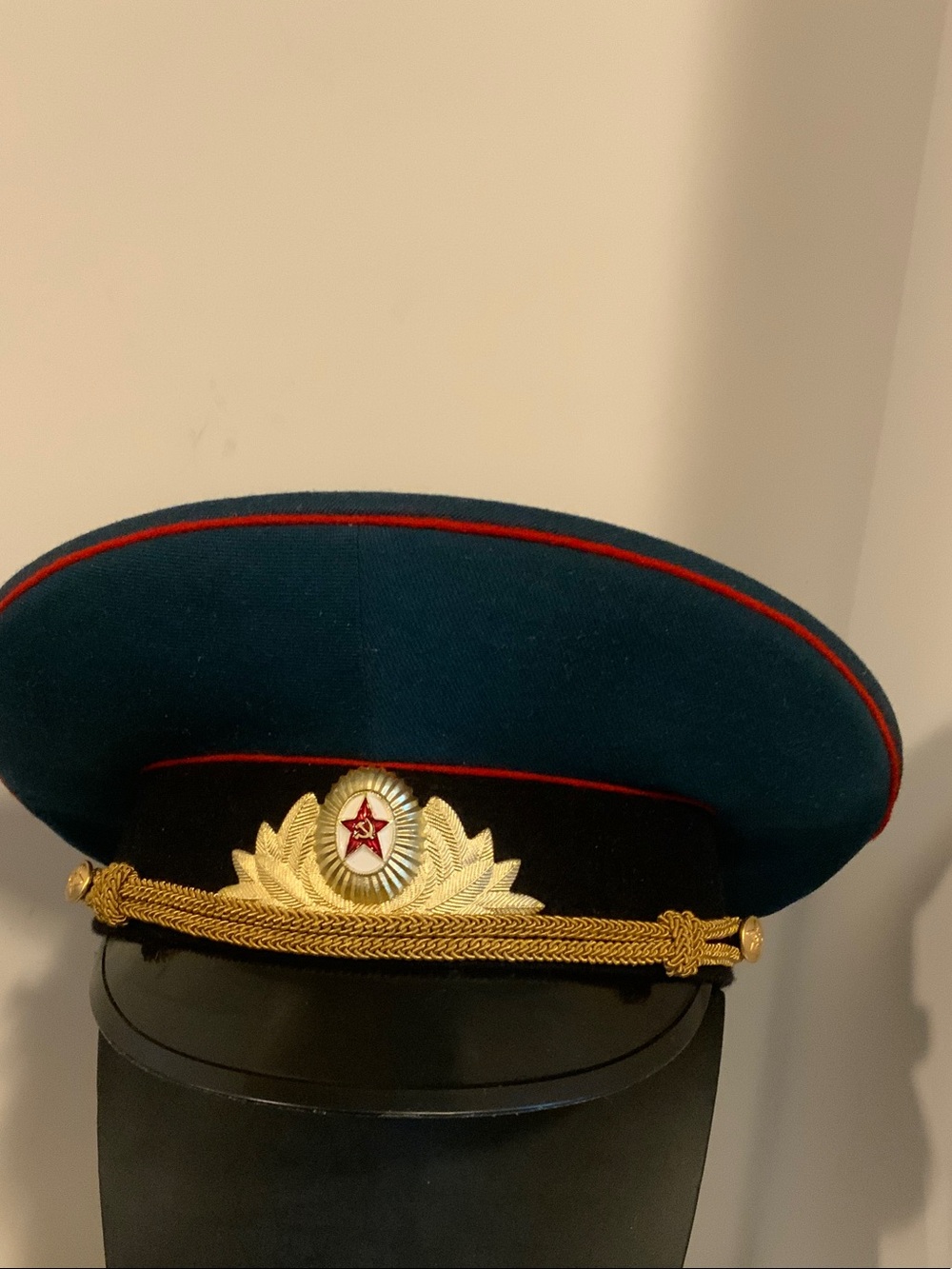 Men’s Military-Style Dress Cap in Dark Teal with Gold Emblem